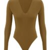 Long Sleeved Bodysuit Khaki Online Long Sleeved Bodysuit Khaki Online