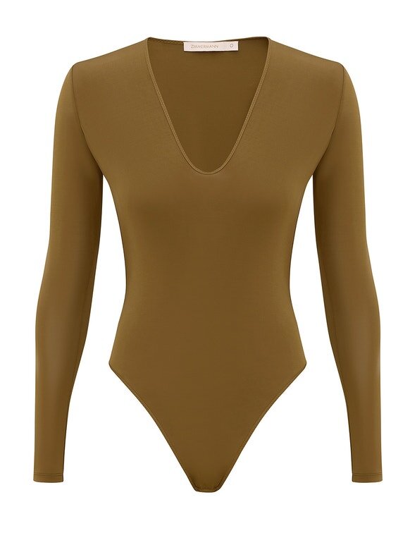Long Sleeved Bodysuit Khaki Online Long Sleeved Bodysuit Khaki Online