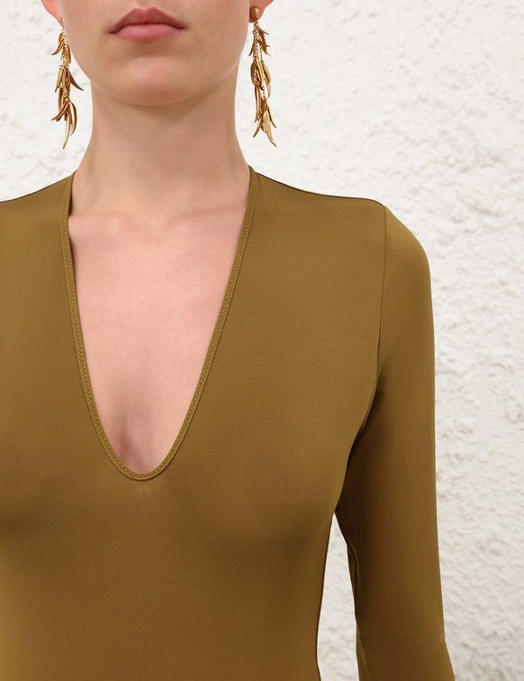 Long Sleeved Bodysuit Khaki Online Long Sleeved Bodysuit Khaki Online