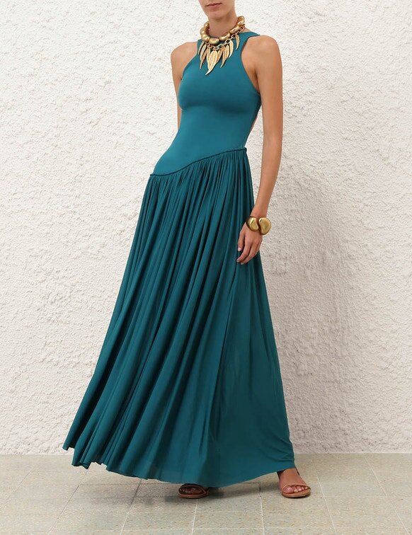 Luna Asymmetric Jersey Dress Teal Online Luna Asymmetric Jersey Dress Teal Online