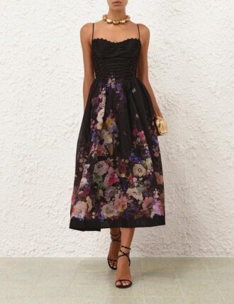 Luna Beaded Picnic Dress Black Multi Floral Online