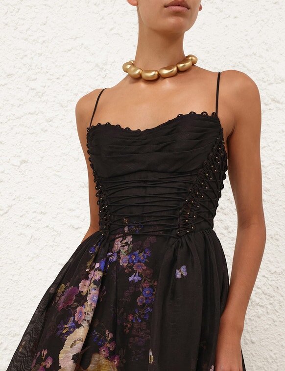 Luna Beaded Picnic Dress Black Multi Floral Online Luna Beaded Picnic Dress Black Multi Floral Online