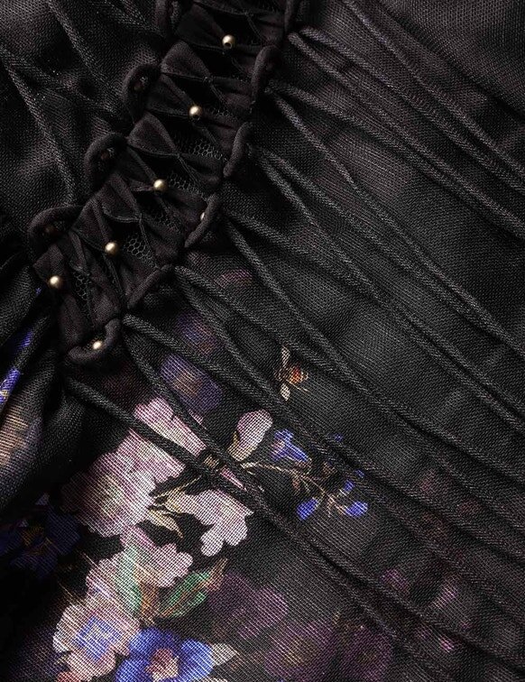 Luna Beaded Picnic Dress Black Multi Floral Online Luna Beaded Picnic Dress Black Multi Floral Online