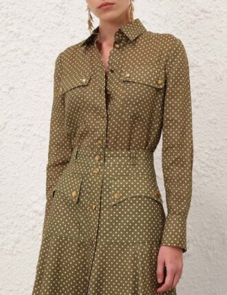 Luna Cargo Shirt Olive Dot Online