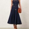 Luna Denim Utility Midi Dress Harbour Blue Online Luna Denim Utility Midi Dress Harbour Blue Online