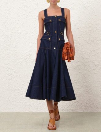 Luna Denim Utility Midi Dress Harbour Blue Online