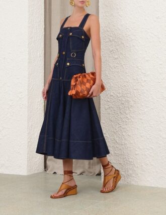 Luna Denim Utility Midi Dress Harbour Blue Online