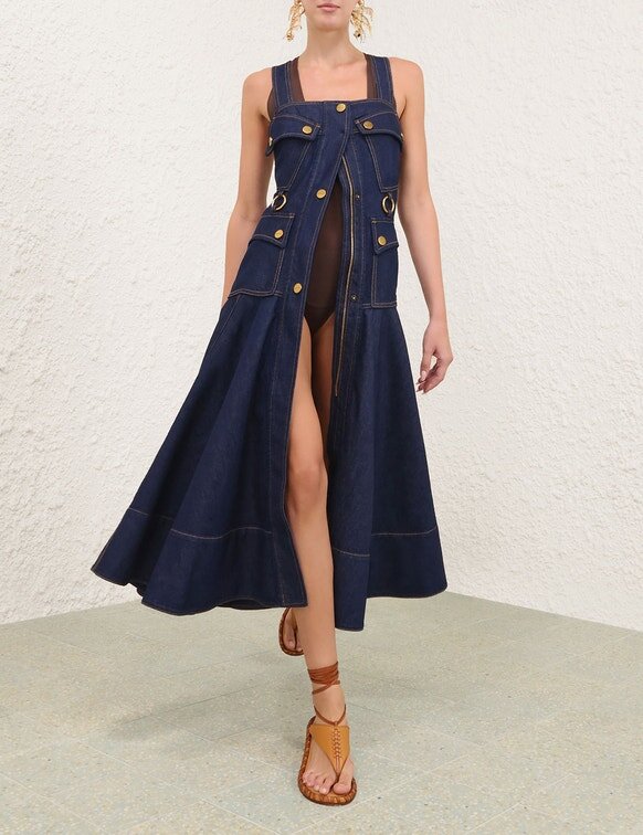 Luna Denim Utility Midi Dress Harbour Blue Online Luna Denim Utility Midi Dress Harbour Blue Online