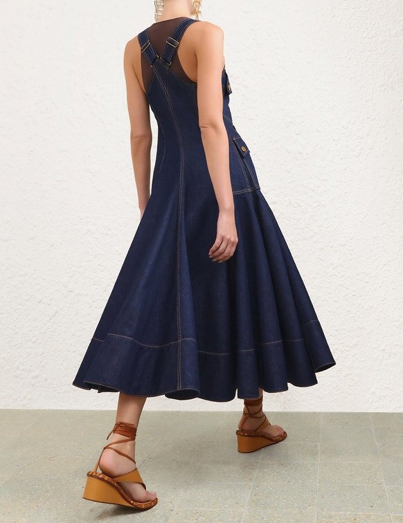 Luna Denim Utility Midi Dress Harbour Blue Online Luna Denim Utility Midi Dress Harbour Blue Online