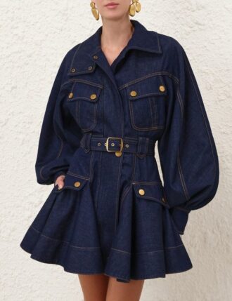 Luna Denim Utility Mini Dress Harbour Blue Online