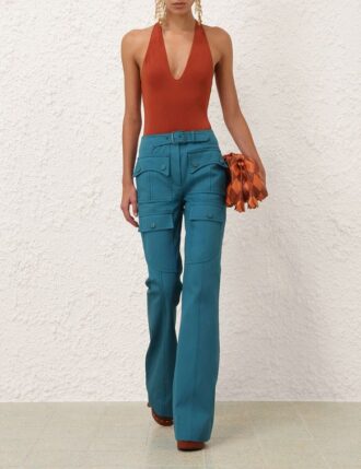 Luna Drill Flare Pant Teal Online