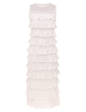 Luna Lace Frill Midi Dress Ivory Online