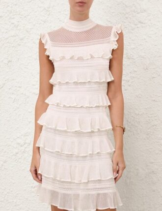 Luna Lace Frill Mini Dress Ivory Online