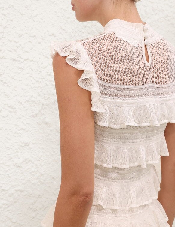 Luna Lace Frill Mini Dress Ivory Online Luna Lace Frill Mini Dress Ivory Online