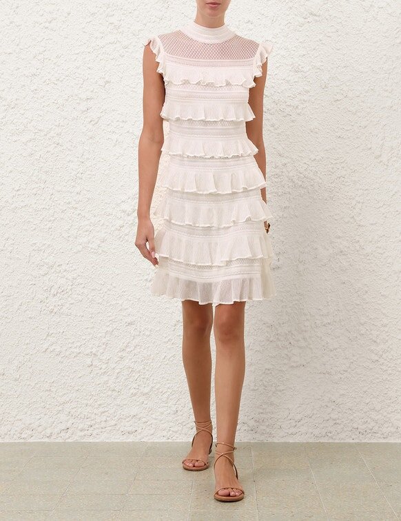 Luna Lace Frill Mini Dress Ivory Online Luna Lace Frill Mini Dress Ivory Online