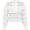 Luna Lace Frill Tie Neck Top Ivory Online Luna Lace Frill Tie Neck Top Ivory Online