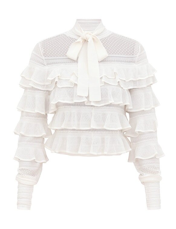 Luna Lace Frill Tie Neck Top Ivory Online Luna Lace Frill Tie Neck Top Ivory Online