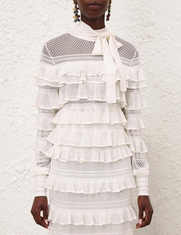 Luna Lace Frill Tie Neck Top Ivory Online Luna Lace Frill Tie Neck Top Ivory Online