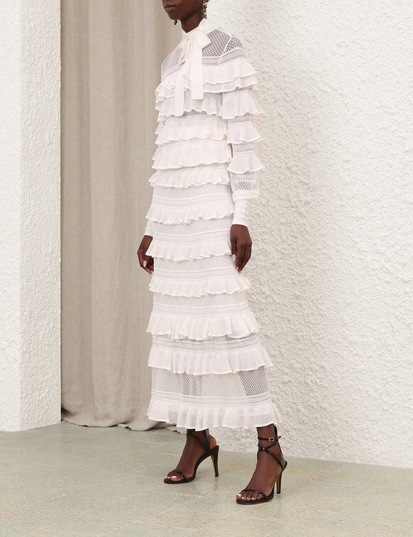 Luna Lace Frill Tie Neck Top Ivory Online Luna Lace Frill Tie Neck Top Ivory Online