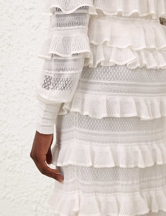 Luna Lace Frill Tie Neck Top Ivory Online Luna Lace Frill Tie Neck Top Ivory Online