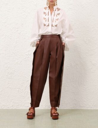 Luna Leather Barrel Pant Radical Brown Online