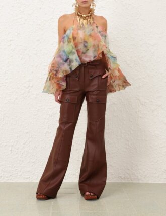 Luna Leather Flare Pant Radical Brown Online