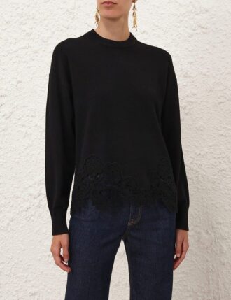 Luna Merino Lace Sweater Black Online