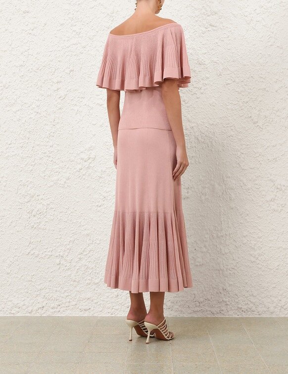 Luna Pleated Frill Skirt Dusty Pink Online Luna Pleated Frill Skirt Dusty Pink Online