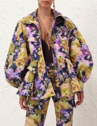 Luna Printed Drill Jacket Violet Dahlia Online