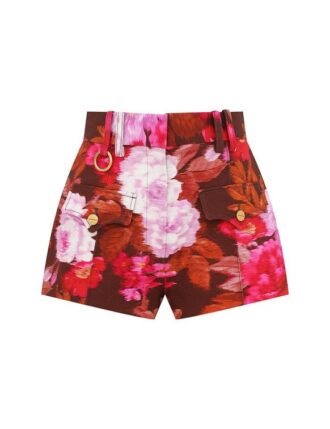 Luna Printed Drill Mini Short Chocolate Rose Online Luna Printed Drill Mini Short Chocolate Rose Online
