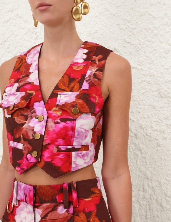 Luna Printed Drill Waistcoat Chocolate Rose Online Luna Printed Drill Waistcoat Chocolate Rose Online