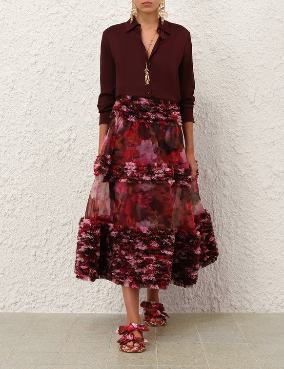 Luna Ruffle Midi Skirt Chocolate Rose Online Luna Ruffle Midi Skirt Chocolate Rose Online