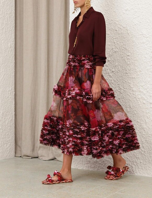 Luna Ruffle Midi Skirt Chocolate Rose Online Luna Ruffle Midi Skirt Chocolate Rose Online