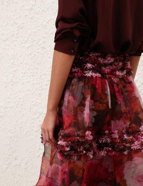 Luna Ruffle Midi Skirt Chocolate Rose Online Luna Ruffle Midi Skirt Chocolate Rose Online