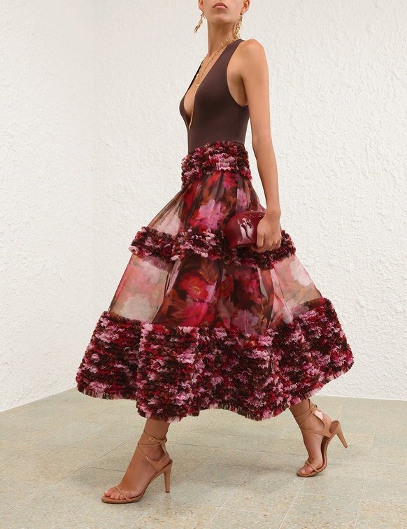 Luna Ruffle Midi Skirt Chocolate Rose Online Luna Ruffle Midi Skirt Chocolate Rose Online