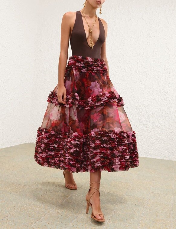 Luna Ruffle Midi Skirt Chocolate Rose Online Luna Ruffle Midi Skirt Chocolate Rose Online