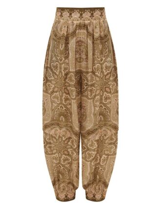 Luna Satin Harem Pant Olive Perla Paisley Online