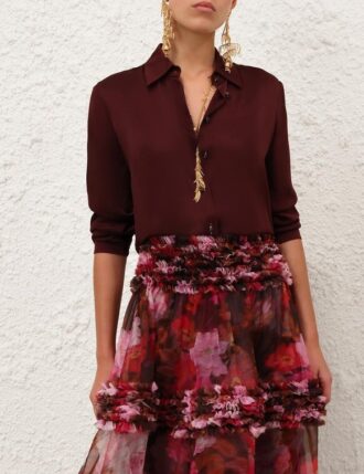 Luna Satin Shirt Wine Online