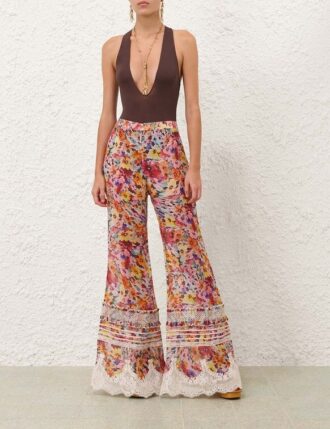 Luna Shirred Flare Pant Multi Floral Online