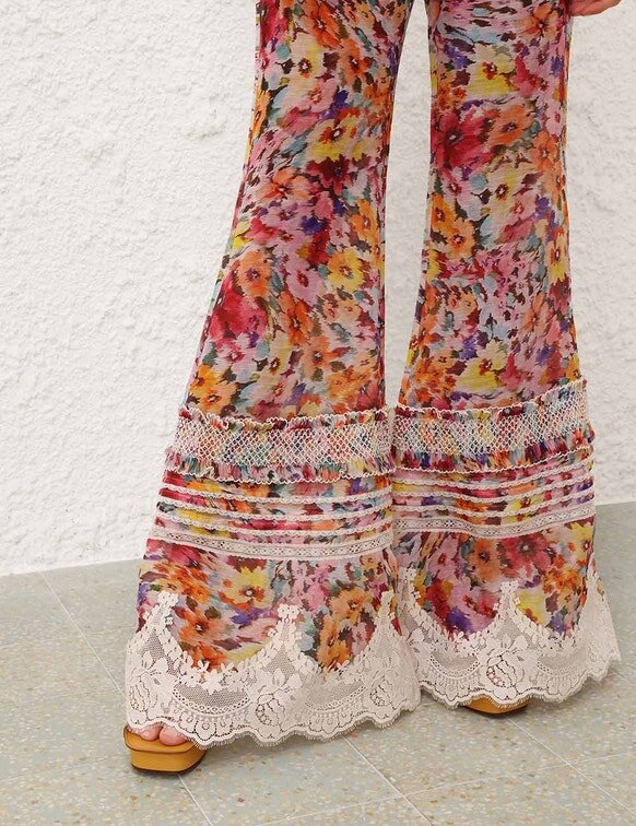 Luna Shirred Flare Pant Multi Floral Online Luna Shirred Flare Pant Multi Floral Online