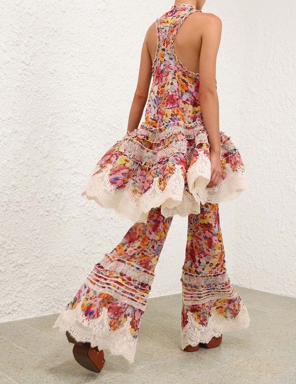 Luna Shirred Flare Pant Multi Floral Online Luna Shirred Flare Pant Multi Floral Online