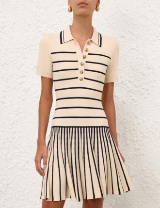 Luna Striped Polo Mini Dress Cream/Navy Online