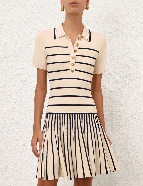 Luna Striped Polo Mini Dress Cream/Navy Online Luna Striped Polo Mini Dress Cream/Navy Online