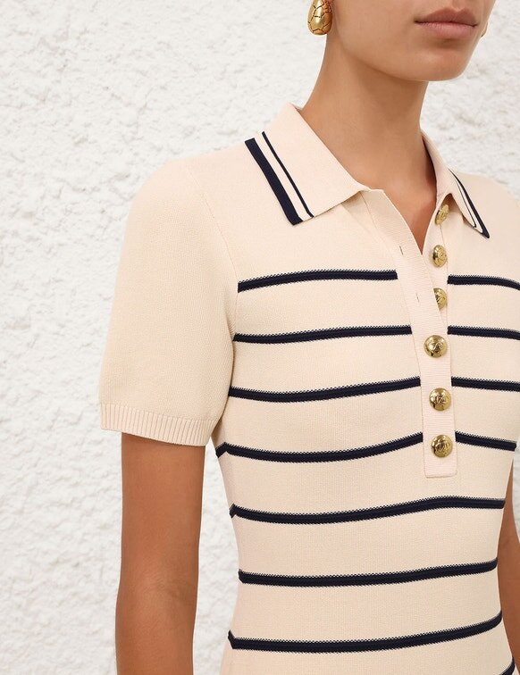 Luna Striped Polo Mini Dress Cream/Navy Online Luna Striped Polo Mini Dress Cream/Navy Online