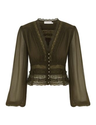 Luna V Neck Blouse Moss Online