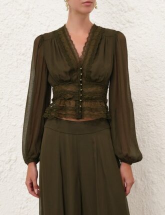 Luna V Neck Blouse Moss Online