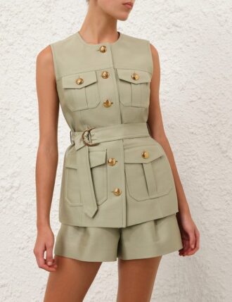 Luna Wool Silk Utility Vest Palm Online