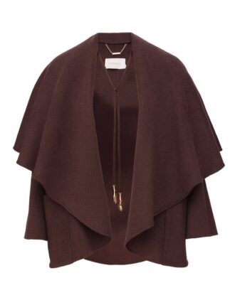 Luna Wool Tie Neck Cape Dark Chocolate Online