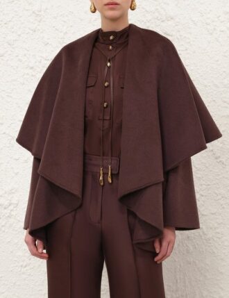 Luna Wool Tie Neck Cape Dark Chocolate Online