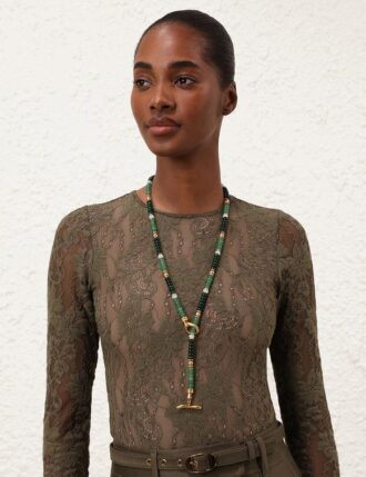 Mellow Stone Necklace Antique Gold/Malachite Online